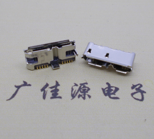 苏州 双接口micro usb3.0母座有卷边10pin三个固定脚插板